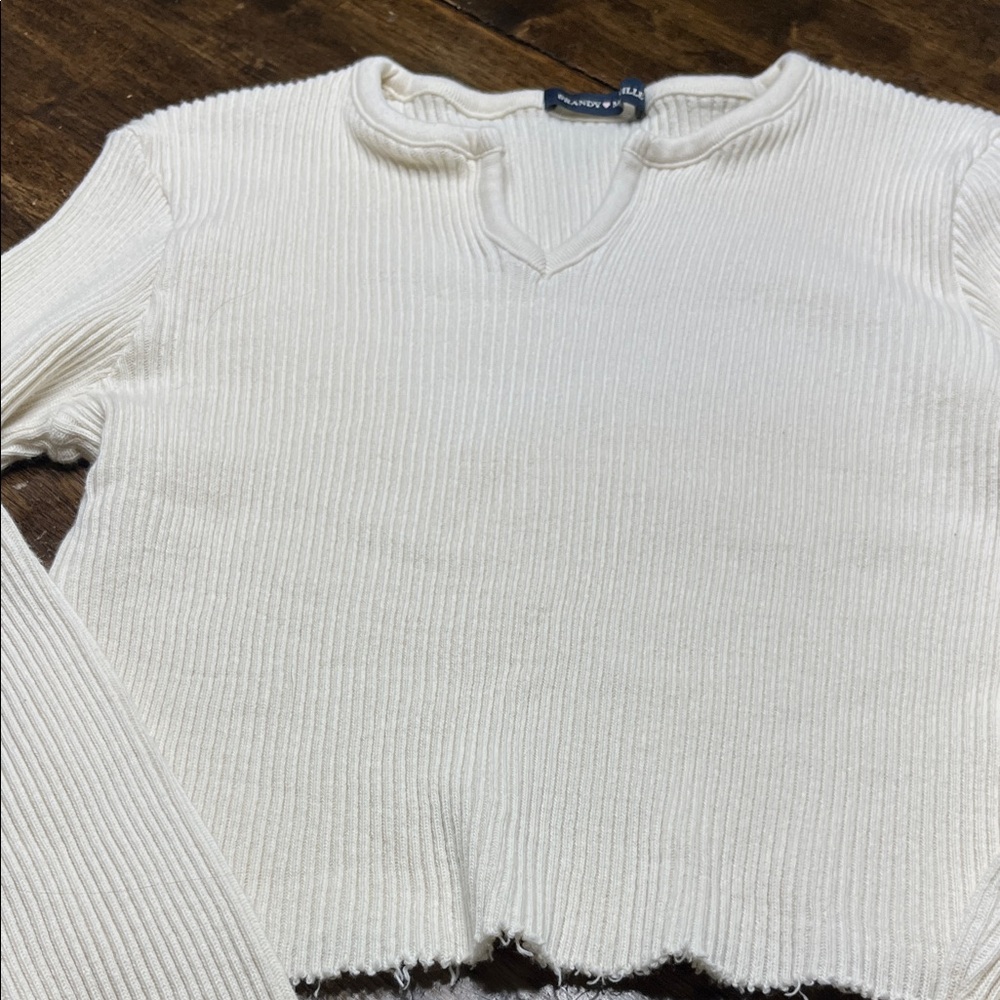 Forever 21 Off-White Ribbed V-Neck Sweater